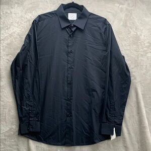 BESPOKE | LARGE 16-16.5 34/35 MEN DRESS SHIRT BUTTON DOWN |  BLACK 138136